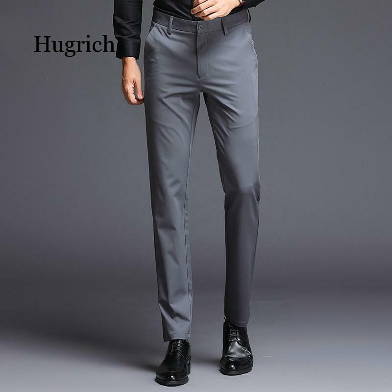 2020 fashions ajuste fino calças formais dos homens outono inverno de alta qualidade marca negócios casual preto azul estiramento calças compridas