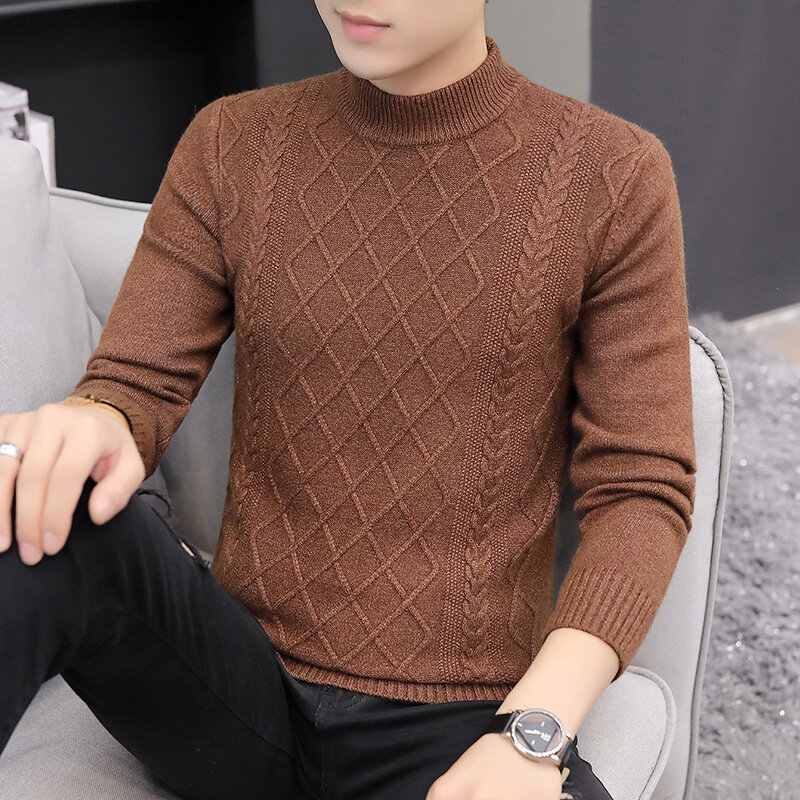 Camisola estilosa de outono e inverno para homens, estilo coreano, slim fit, gola redonda, jacquard bonito, suéter casual masculino