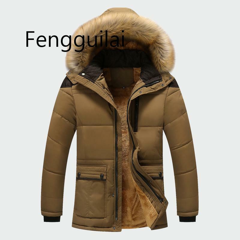 冬のジャケットの男性ブランドファッションカジュアルスリム厚く暖かいメンズコートパーカーフード付きロングオーバーコート男性服