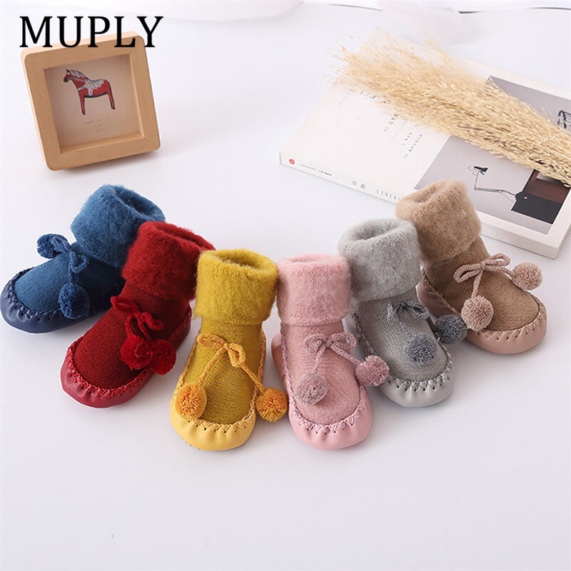 Meias de chão de algodão antiderrapante para crianças, aquecedores de perna de bebê e menino, meias infantis, inverno