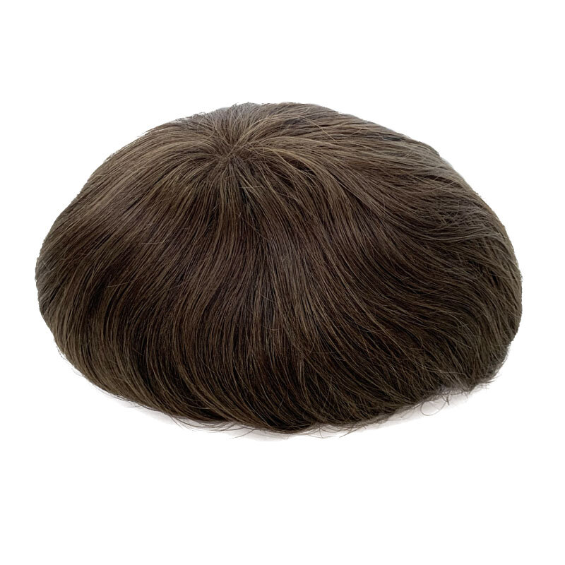 Peluca de cabello humano Remy para hombres, tupé de piel fina con bucle en V, 0,04 ~ 0,06 MM, reemplazo de cabello virgen, polivinílico, gran oferta