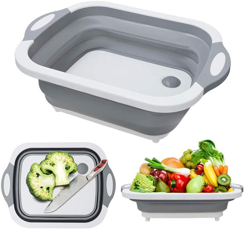 Dobrável tábua de cortar frutas vegetais lavagem dreno pia cesta armazenamento dobrável prato banheira cuting placa coador cozinha ferramenta
