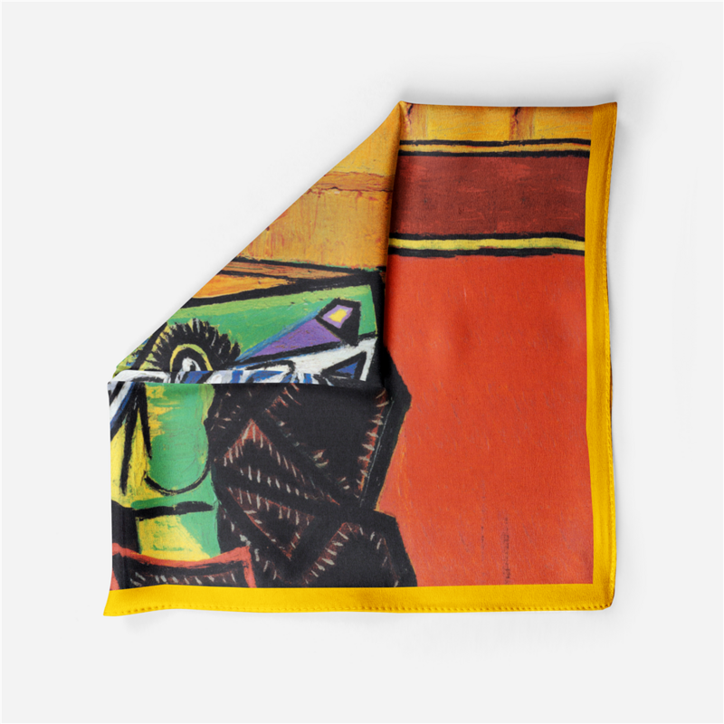 Sarja lenço de seda mulher retrato pintura quadrada cachecóis envolve bandana pequeno hijab seda foulards gravata bandana lenço 53cm