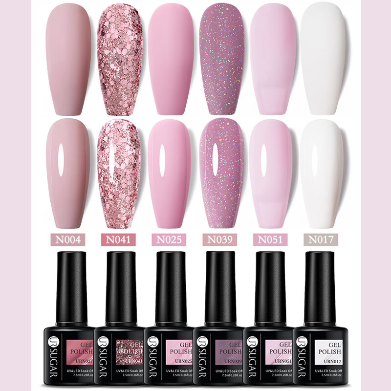 UR AÇÚCAR-Gel para Unhas Pink Glitter Lantejoula, Soak Off, Nail Art UV, Verniz Semi-Permanente, Tudo para Manicure, Suprimentos para Unhas