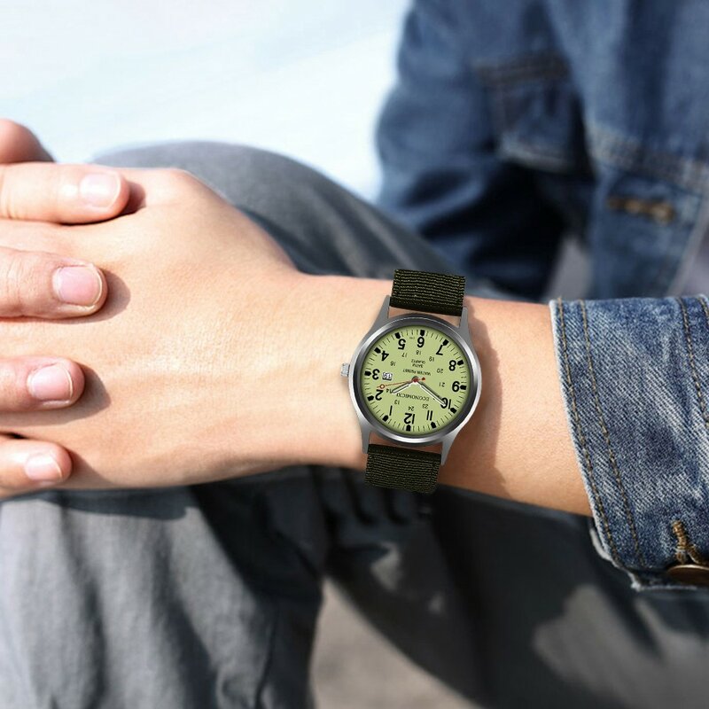 Reloj hombre moda luminosa verde relógio masculino militar do esporte dos homens relógios cinta de náilon data automática relógios de quartzo