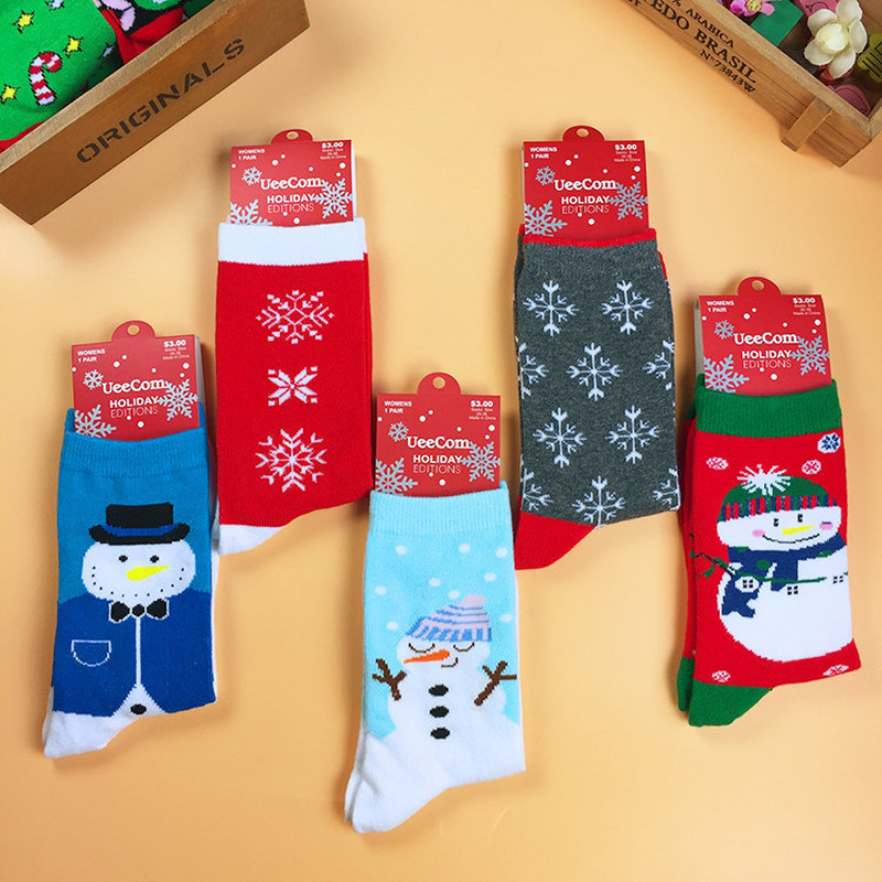 5 pares de los hombres/de las mujeres de algodón de dibujos animados de Navidad Santa Claus ciervo nieve calcetín divertido invierno calcetines de año nuevo regalo de Navidad