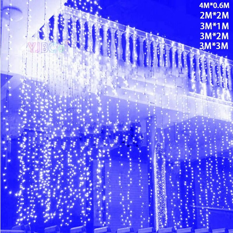 Ledカーテンライトガーランド,4x0.6/3x1/3x2/3x3m,220v,euプラグ,妖精,クリスマス,結婚式,家の装飾用
