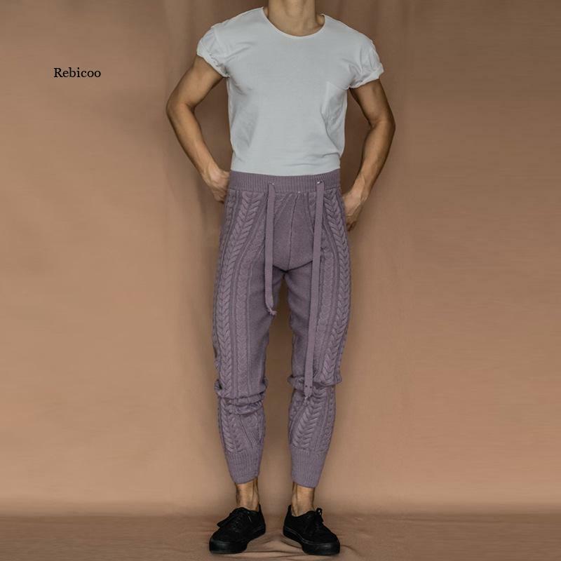 Pantaloni con piedini con cerniera allacciata per uomo pantaloni a vita media con coulisse di moda 2021 pantaloni Casual da uomo in maglia Slim autunno Casual