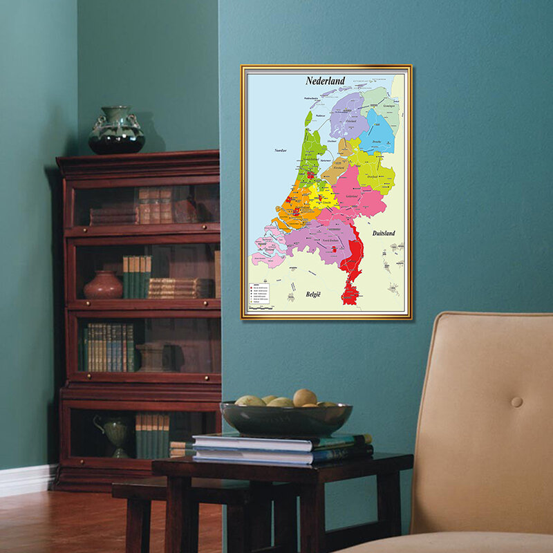 Póster de mapa de Países Bajos para decoración de pared, material escolar holandés, educativo, para aprendizaje, A2, 42x59cm