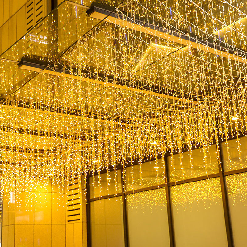 LED Lampu Tirai LED Tali 6M 216LED Es Natal Taman Pesta Pernikahan Dekoratif Peri Lampu Dekorasi Luar Ruangan