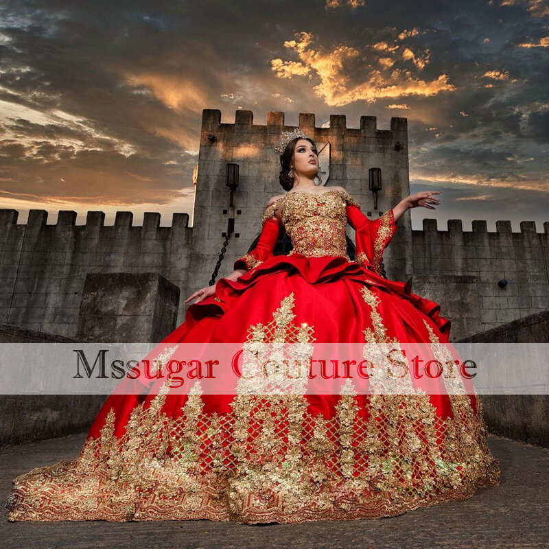 2022 Royal สีแดง Quinceanera ชุด Sweetheart ประดับด้วยลูกปัด Gowns ชุดชื่อเสียงสำหรับหญิง