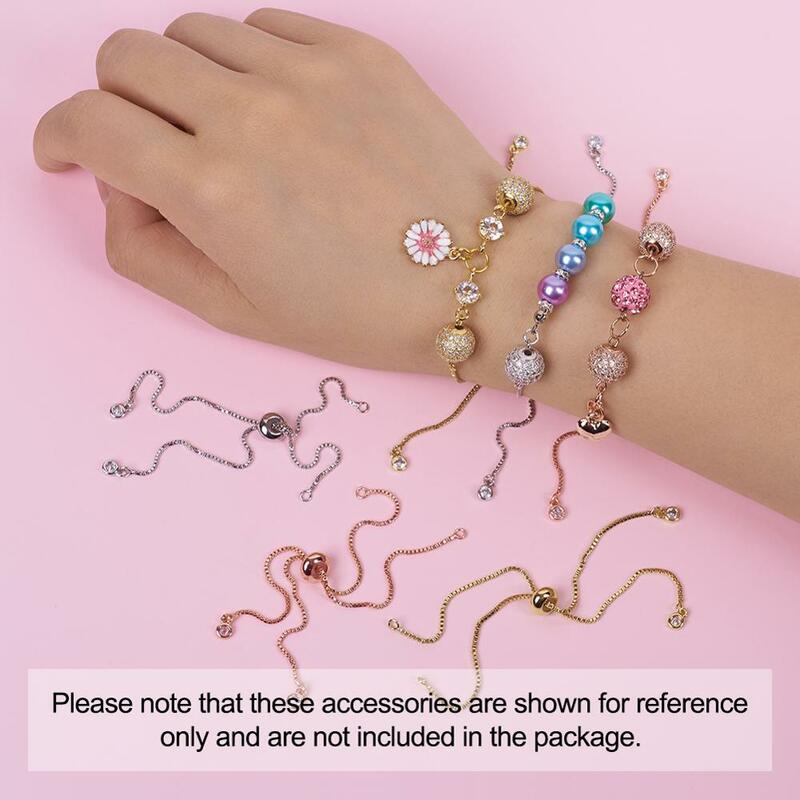 20 pièces de chaînes de Bracelet réglables en laiton avec strass, Bracelets à glissière plaqués de longue durée, lien de charme pour accessoires de fabrication de bijoux