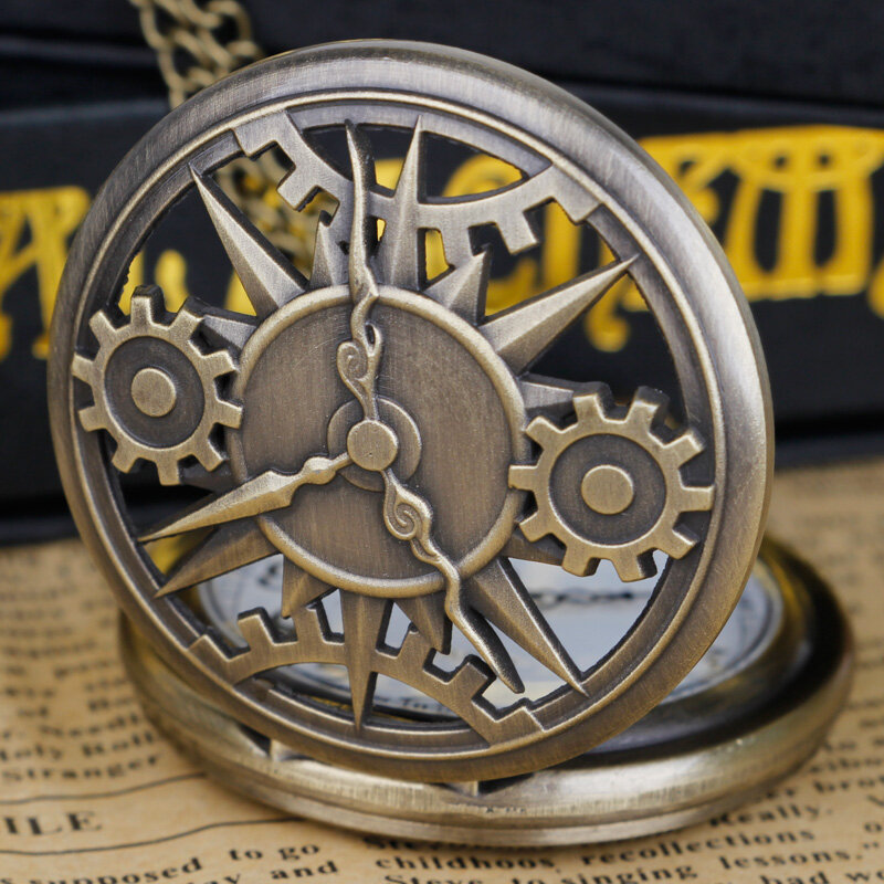 นาฬิกาควอตซ์เคลื่อนที่แบบกลวงแนวสตีมพังค์จี้ห้อยกระเป๋าของขวัญนาฬิกา