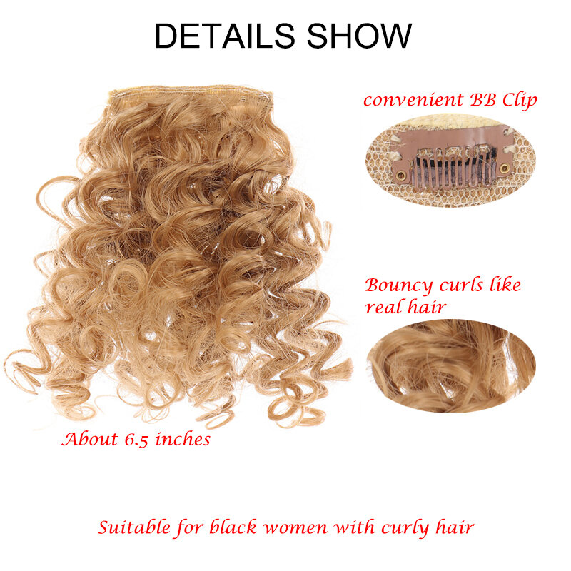 AOOSOO flequillo natural para mujer, cabello rizado negro, flequillo falso, horquilla, peluca negra natural, extensión de cabello sintético