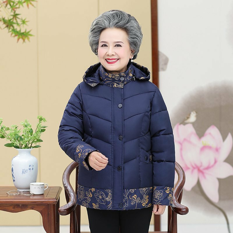 Зимняя хлопковая куртка для женщин среднего возраста, хлопковое пальто для женщин, зимняя одежда для мам, толстая стеганная куртка с принтом