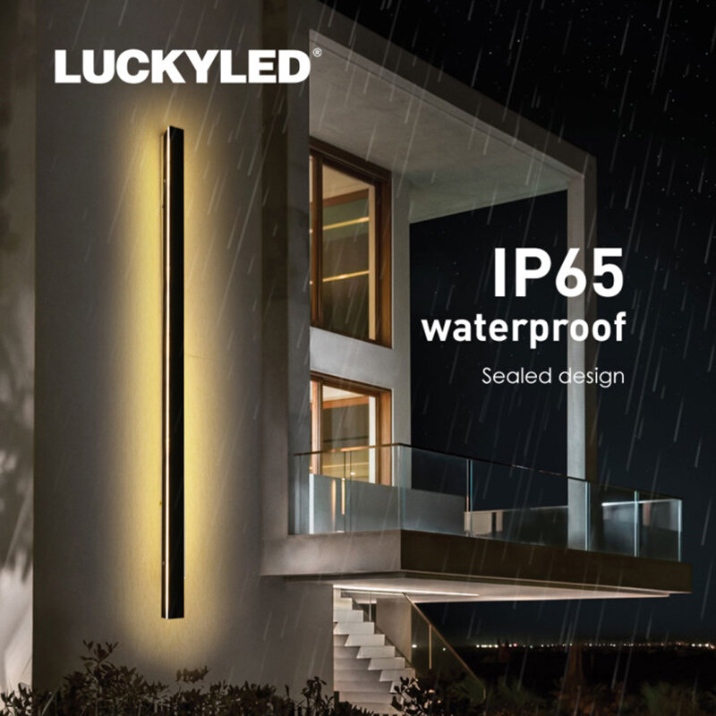 LUCKYLED-Modern LED Wall Light, AC85-265V, impermeável, IP65, iluminação exterior, jardim, varanda, lâmpada de parede longa, decoração interior Sconce