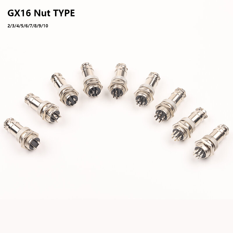 1set GX16 Nut type Male & Female Electrical connector 2/3/4/5/6/7/8/9/10 Pin 16mm Aviation Socket Plug Wire Panel Connectors