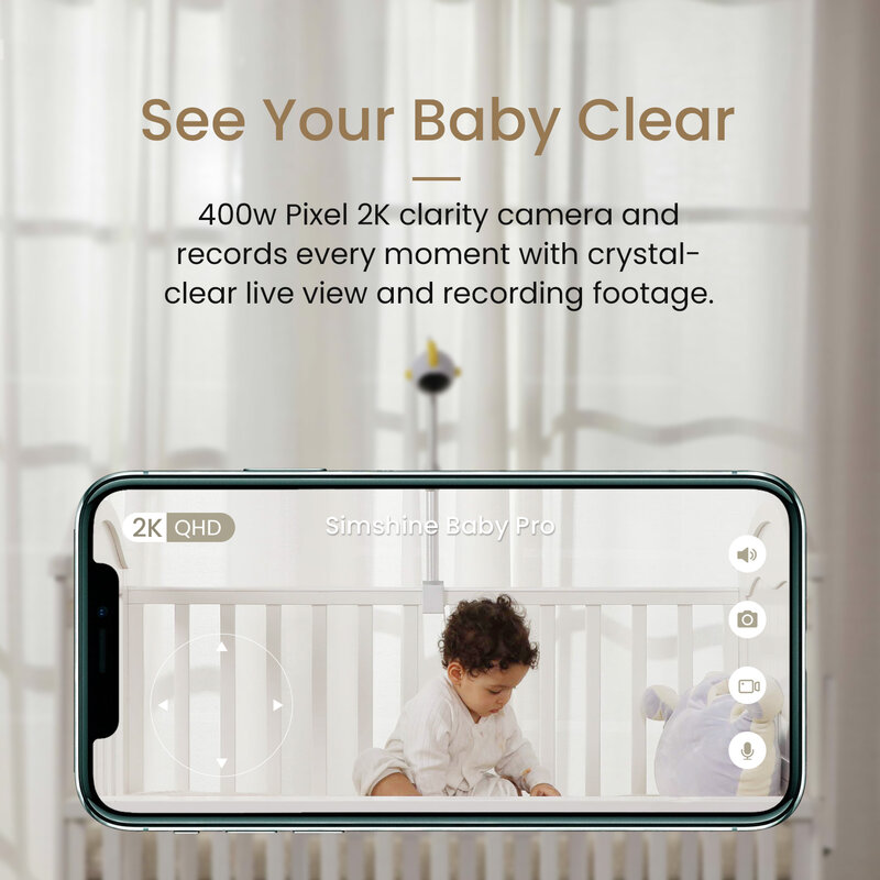 Simshine Smart Baby Monitor 4MP Wireless ad alta risoluzione videocamera di sorveglianza per bambini visione notturna Baby Monitor Video e Audio