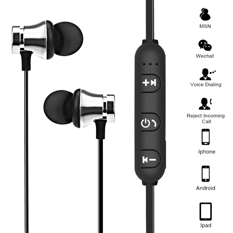 Auriculares magnéticos inalámbricos Bluetooth auriculares deportivos auriculares de música de Bajo estéreo con micrófono auriculares para S8 para teléfono móvil