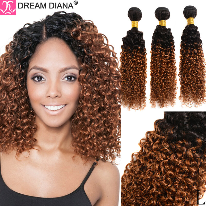 DreamDiana 10A Ombre Malaysian Hair T1B/30 10"-26" Remy Ombre Kinky Curly Hair 1/3/4 Bundles 100% Ombre Brown Human Hair Bundles