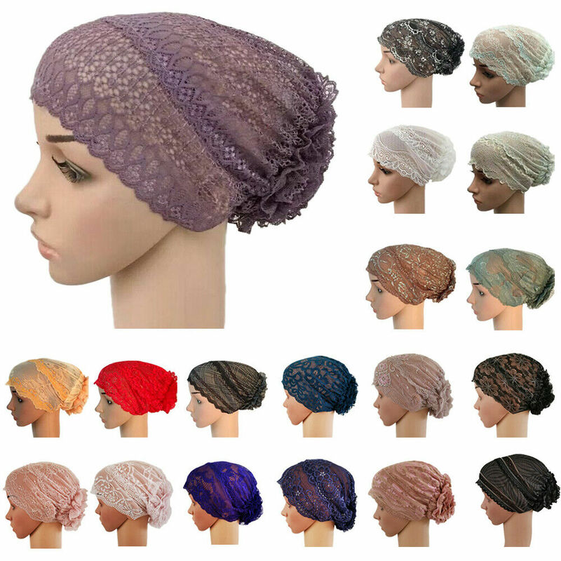 Muslim Women Inner Hat Hijab Scarf Lace Cap Turban Headwear Underscarf Islam Ninja Flower Headscarf Wrap Bonnet Hair Loss Cover