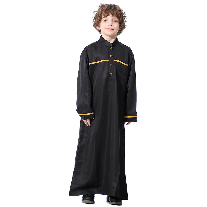 Abaya muçulmano para meninos, roupa comprida de manga longa da jubba thobe, adolescentes árabe islâmico, robe kaftan com listras