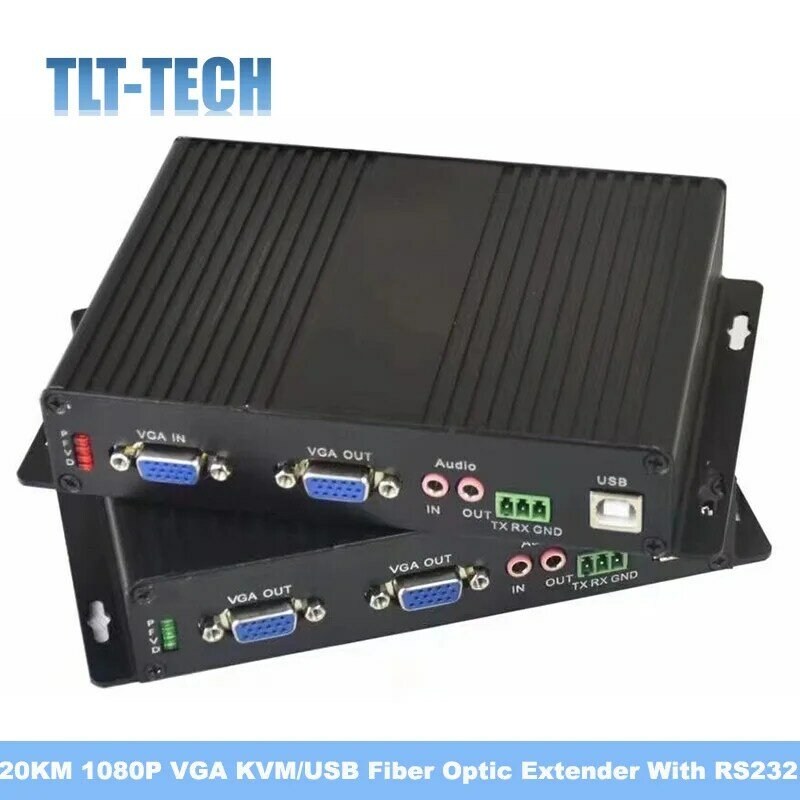 1080P VGA Волоконно-оптический KVM удлинитель 20KM VGA видео аудио передатчик приемник с аудио/RS232 данных однорежимный разъем FC