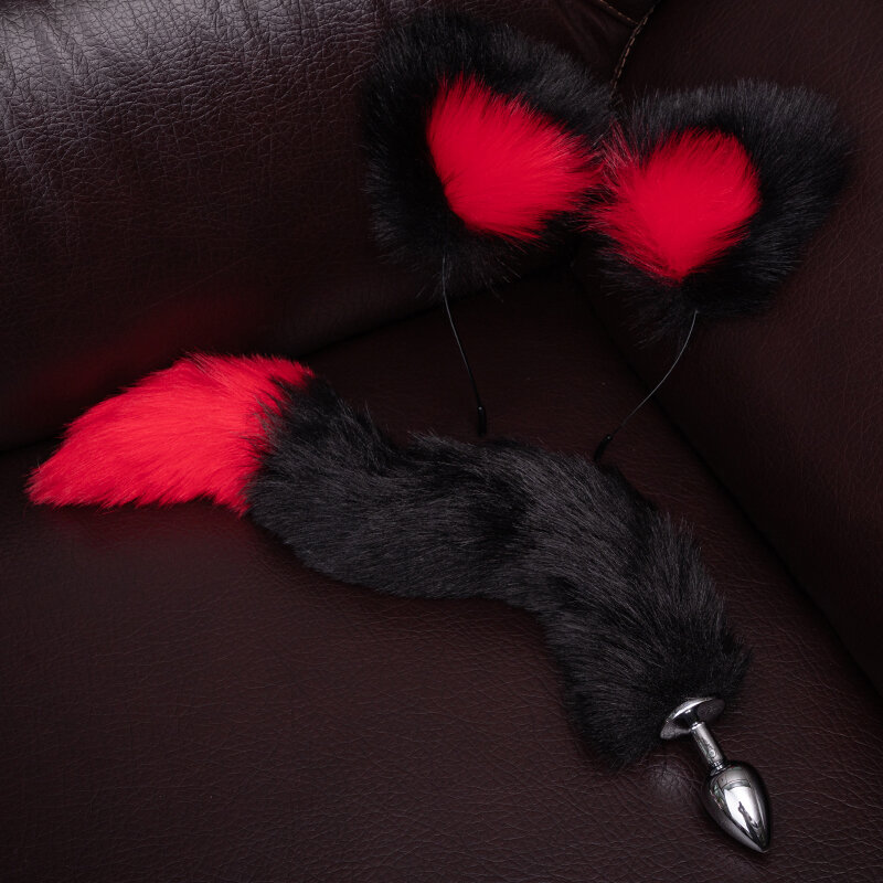 BLACKWOLF لطيف الذيل الشرج التوصيل القط آذان Headbands مجموعة ألعاب الكبار الشرج حبة معدنية بعقب المكونات المثيرة تأثيري لعبة الجنس للنساء الذكور