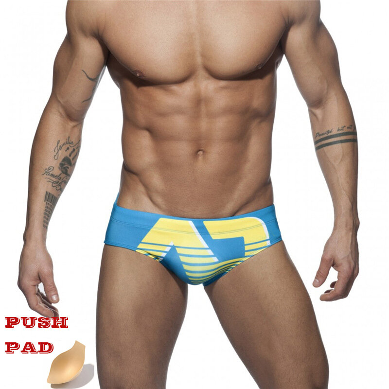 Moda sexy de secagem rápida roupa de banho masculina 2019 impressão digital briefs men swim briefs shorts de natação cintura baixa surf praia curto