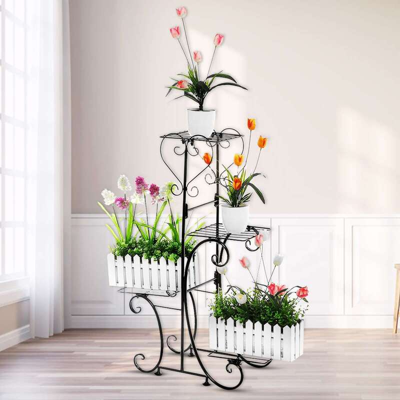 Support de plante en métal à 4 niveaux, support de pot de fleur, étagères d'affichage, décoration d'intérieur, jardin, balcon, stockage de fleurs, T1