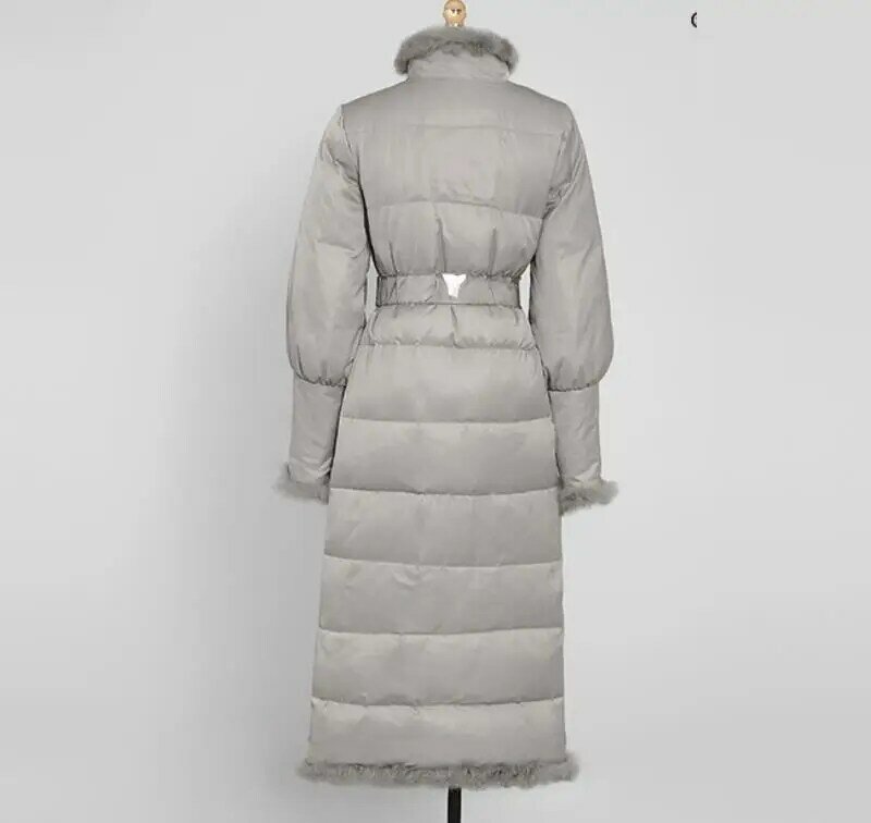 Elegante Rosa Longo Inverno Quente Down Jacket Mulheres Moda gola Down Coat Parka Senhora do escritório