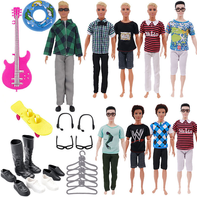30Pcs/Set Ken Doll Clothes Glasses Shoes Hangers Guitar Skateboard Headsets Accessories For Barbies Girl`s Toy DIY FreeShipping