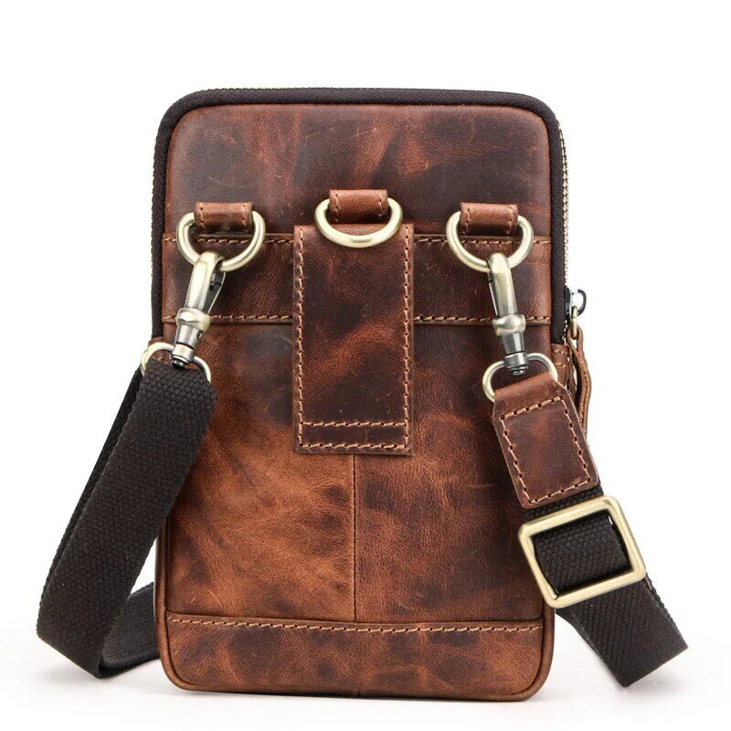 100% Crazy Horse Cow Leather Men Crossbody Bag Vintage Shoulder Bag for Male Multifunctional Phone Bags Quality Bolsa