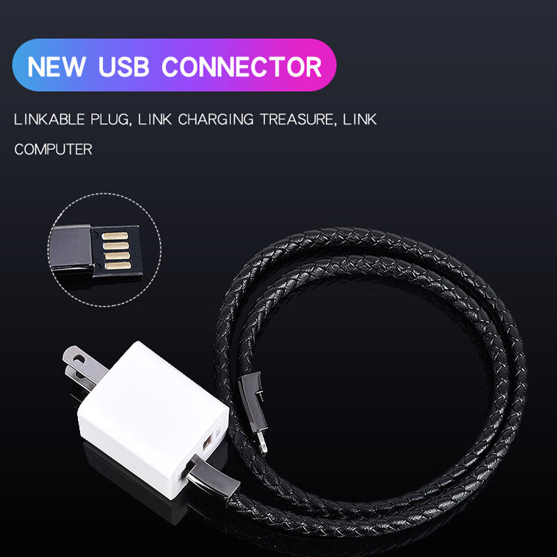 Leather Bracelet Charger Cable Type-C USB Bracelet Charger Data Charging Cable Sync Cord for IPhone 7 8 Android Phone Cable Gift
