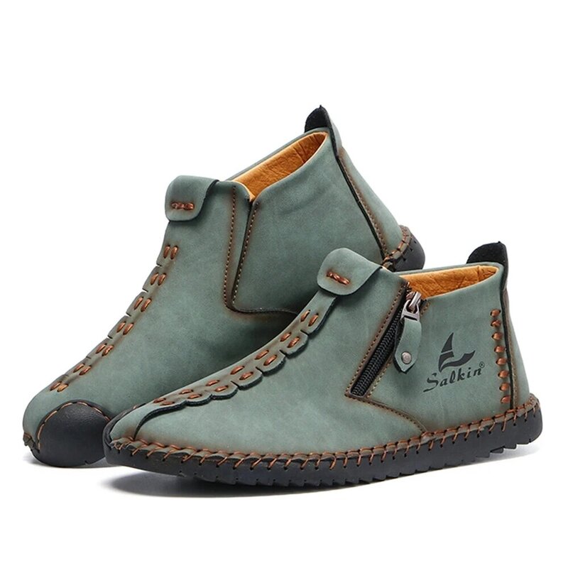 Zapatos de cuero con costuras a mano para Hombre, Zapatillas informales sin cordones, mocasines de cuero suave con cremallera, gran oferta, 2021