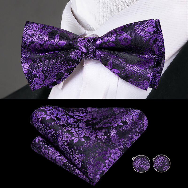 Oi-tie seda adulto masculino gravata borboleta e suspensórios conjunto de metal de couro 6 clipes cintas roxo floral elástico casamento conjunto de suspensórios