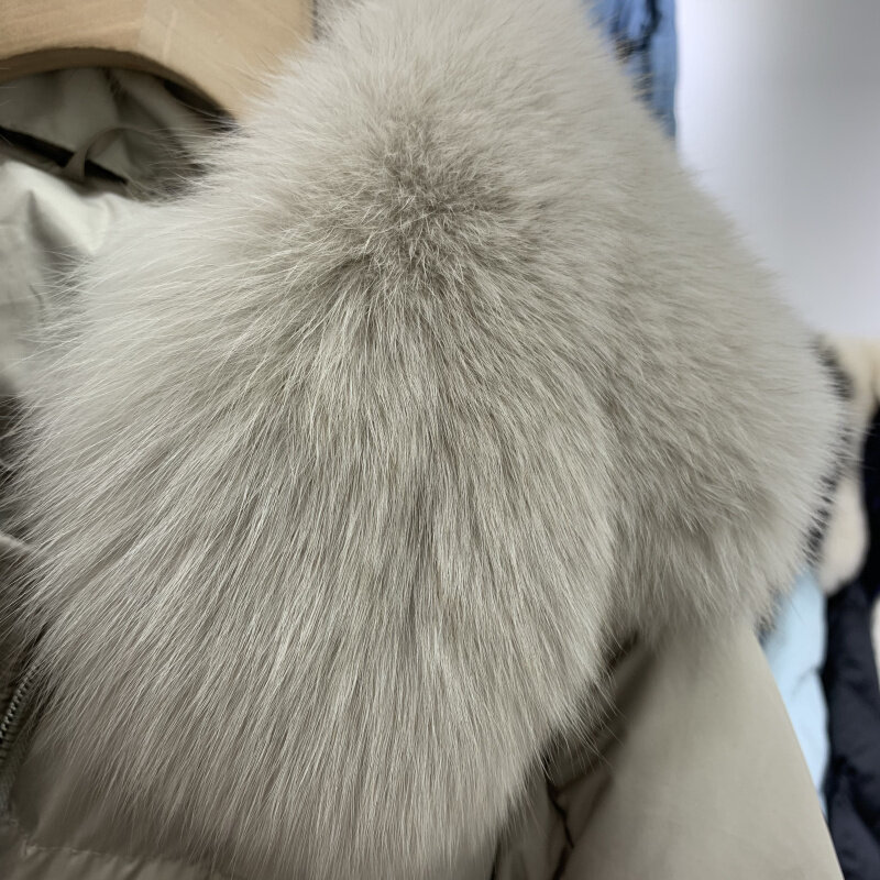 Parkas curto para baixo do sexo feminino gola de pele de raposa natural solto oversize 90% pato branco para baixo jaqueta feminina inverno outwear casaco veste femme