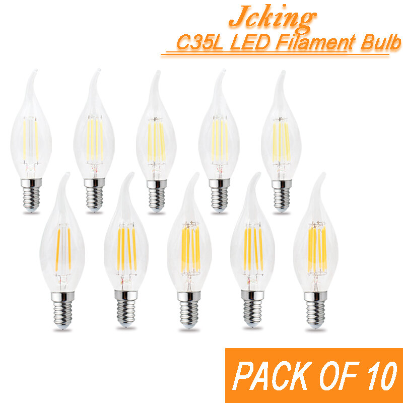 JCKing-밝기 조절 LED 전구 Led 촛불 빈티지 필라멘트 전구 E14E12 레트로 디밍 110V 220V 램프, 샹들리에 조명, 10 개 팩