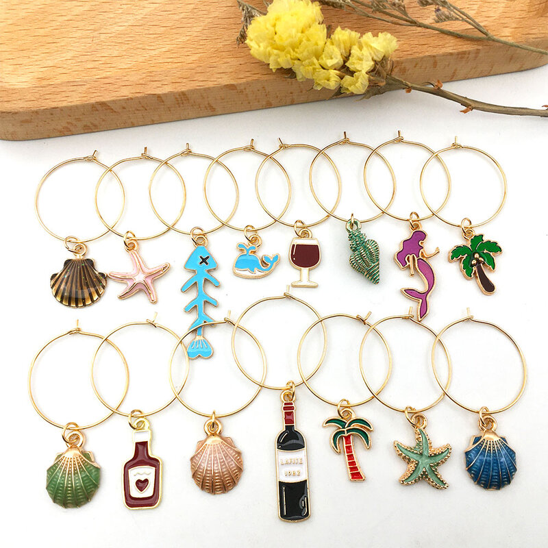 Wine Glass Marker Zinc Alloy Enamel Gold Plated Charms Pendant for DIY Necklace Bracelet Earrings Jewelry Making Findings