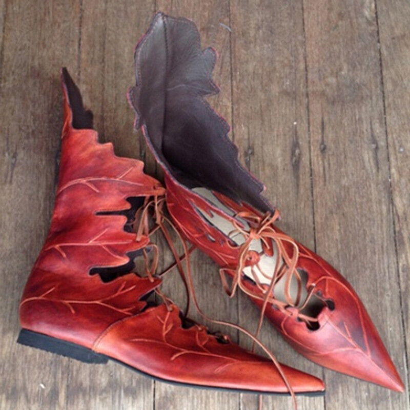 Zapatos con cordones de hojas de bruja gótica Medieval para hombres y mujeres, botas de caballero para fiesta de carnaval, disfraz de Cosplay, accesorios, 2023