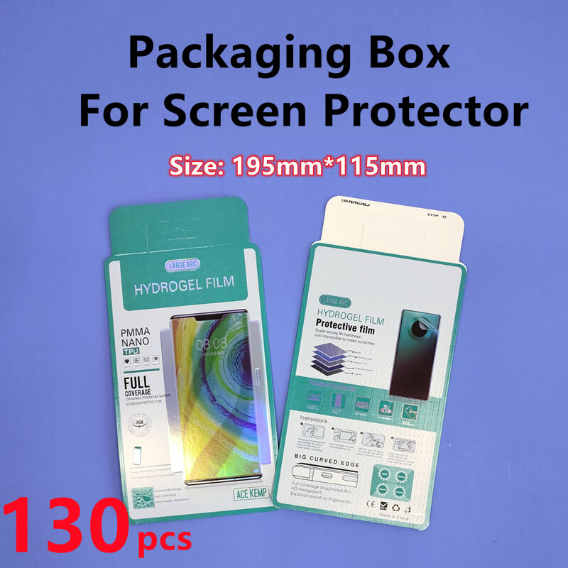 Paquete al por menor de 100 piezas de película de hidrogel, Protector de pantalla, caja de embalaje al por menor para teléfono móvil, película protectora de 195X115mm