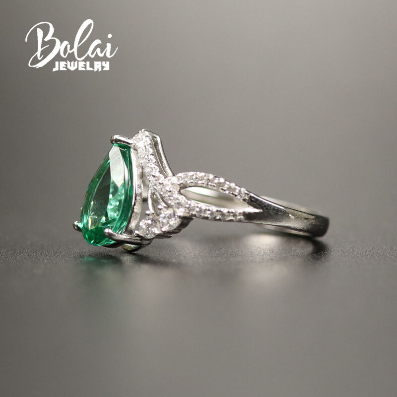 Bolaijewelry,Created green emerald ring 925 sterling silver fine jewelry simple design for girl women wife daily wear nice gift