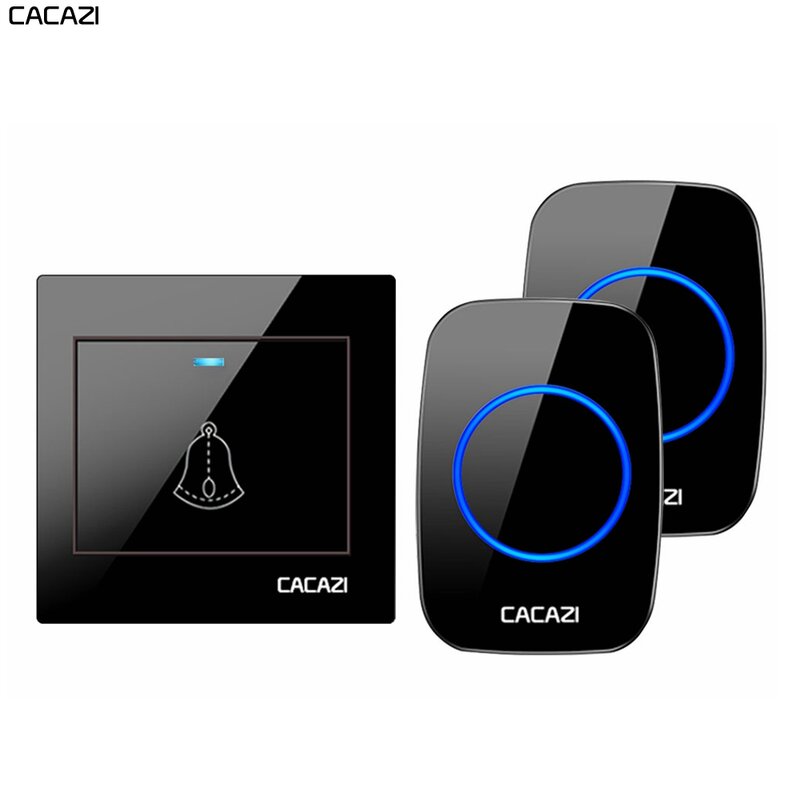 CACAZI-timbre inalámbrico a prueba de agua, timbre de puerta de 220V, enchufe de EE. UU., UE, Reino Unido, 1, 2, 3 receptores, 60 campanas, 5 volúmenes
