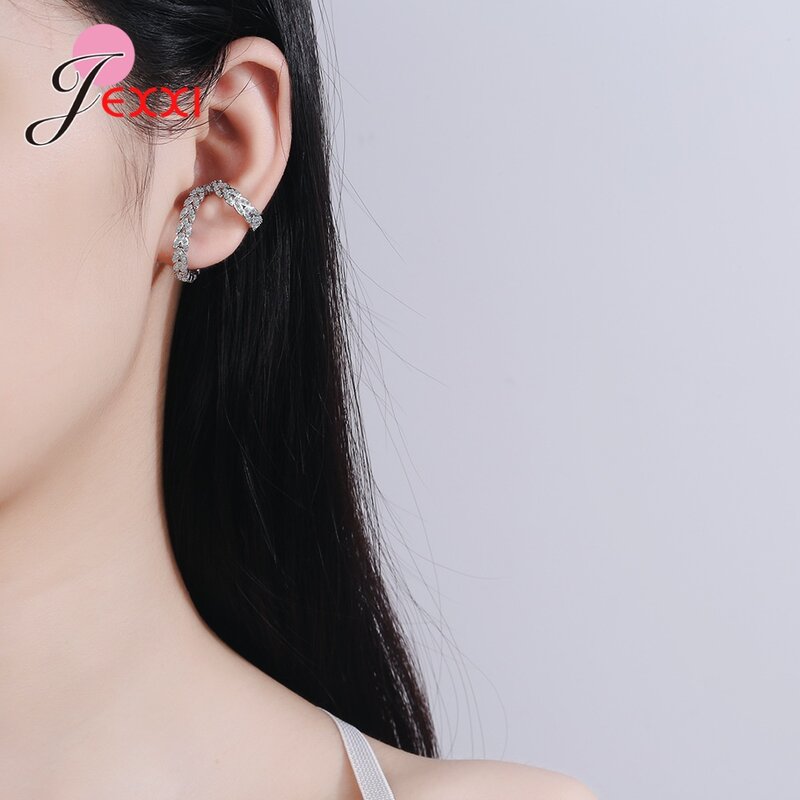 1PC No- Pierced Leaf Earring Clips For Women Girls 925 Sterling Silver Needle Shiny Cubic Zirconia Crystal Earrings Wholesale