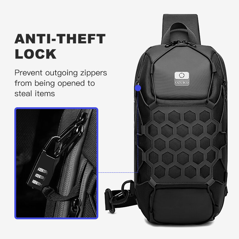 OZUKO Neue Männer Brust Tasche Anti Theft Crossbody-tasche für Mens USB Ladung Sling Bag Outdoor Männlichen Brust Pack Kurze reise Messenger Taschen