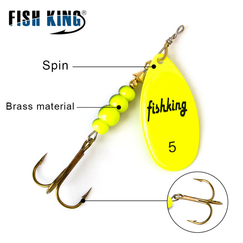 FISH KING-señuelo giratorio de Metal para pesca, cebo giratorio de 3,9g, 4,6g, 7,4g, 10,8g, 15g, con anzuelos triples