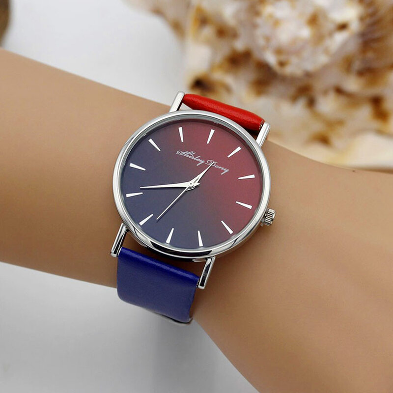 Reloj de rampa con gradiente para mujer, pulsera de cuarzo de 2 colores, de lujo, informal, novedad