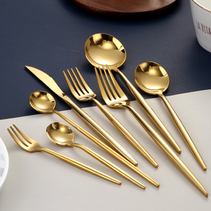 ゴールドカトラリーセットフォークスプーンナイフ食器鋼カトラリーセットステンレス鋼の食器セット箸スプーンナイフフォーク