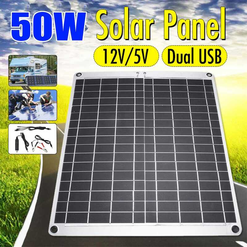 Painel solar 50w com dupla entrada usb, células solares flexíveis de 12v/5v para carregamento de carro barco de bateria iate rv