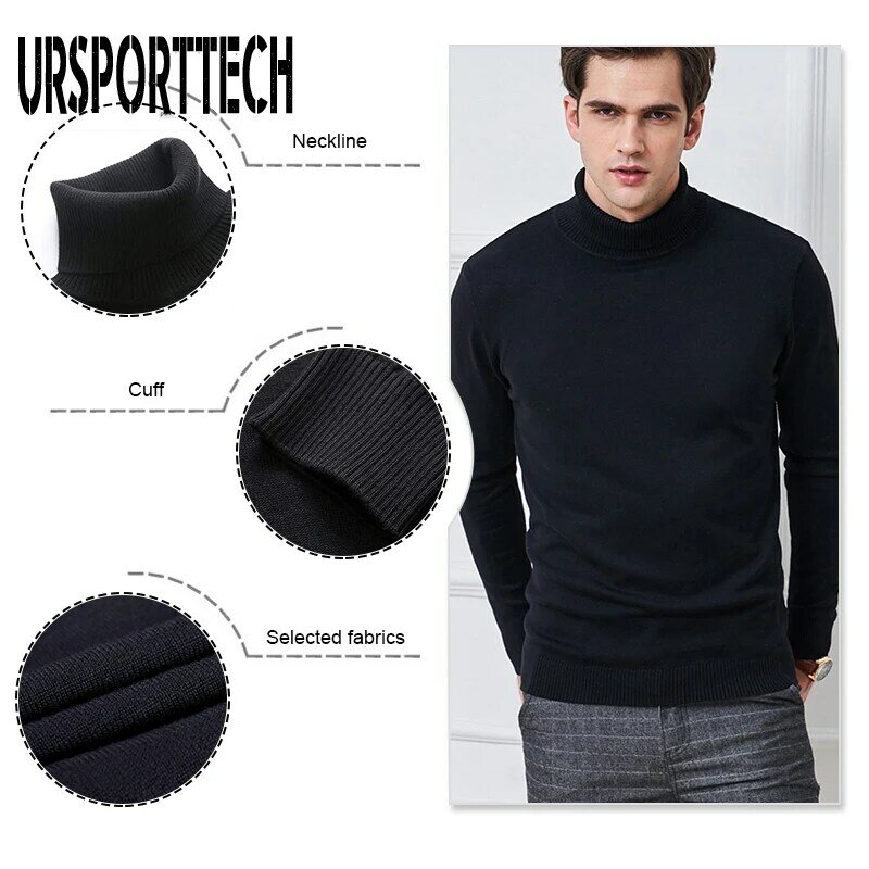 Autumn Winter High Neck Thick Warm Cashmere Sweater Men Turtleneck Brand Mens Sweaters Slim Fit Pullover Men Knitwear Jumpers